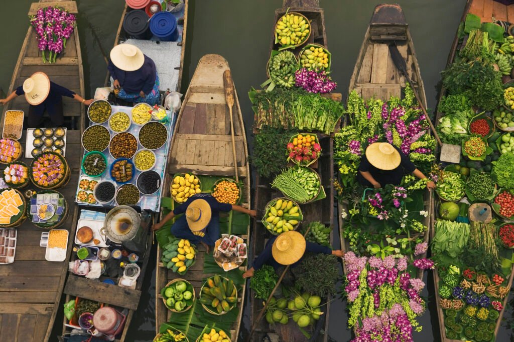 aerial view of a floating market on a canal in ban 2022 03 04 02 11 17 utc